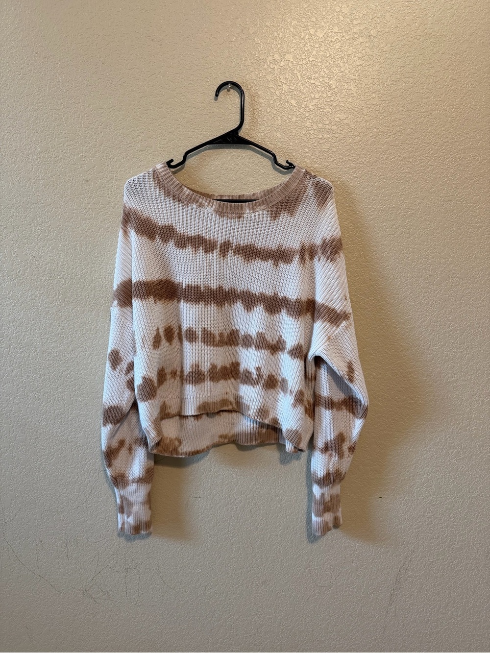 Women's Cream & Brown Tie-Dye Waffle Knit Sweater